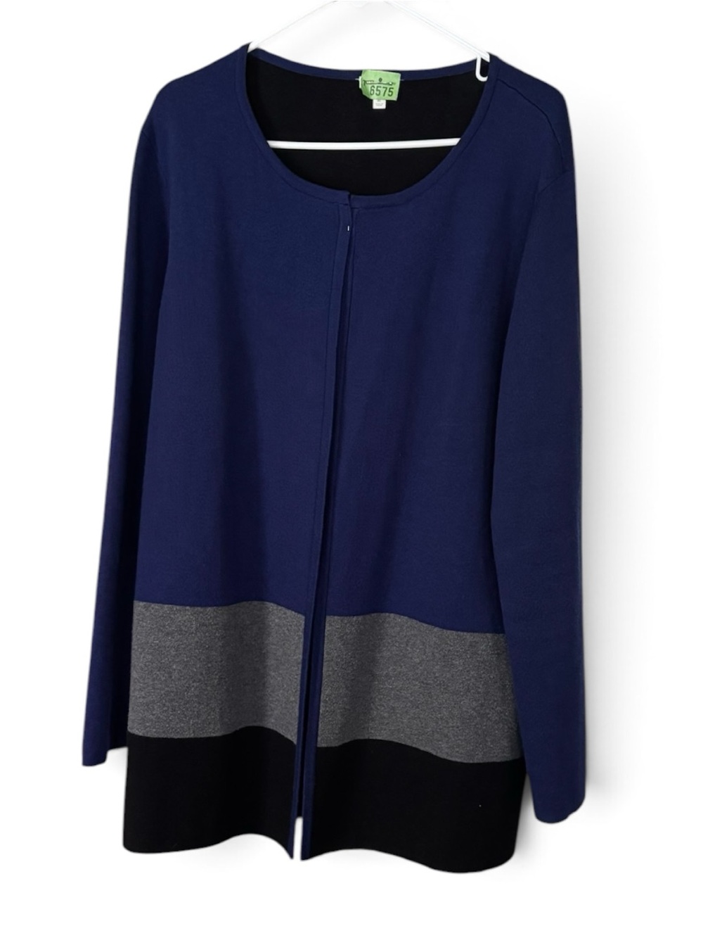Talbots Navy Colorblock Zip Cardigan with Gray and Black Bands